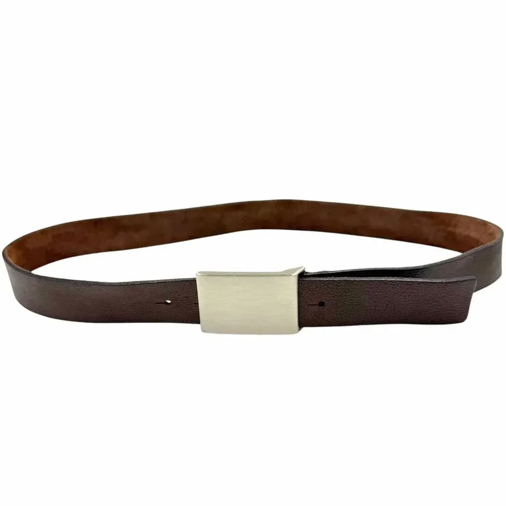 Vintage Banana Republic 90s Y2K Brown Italian Leather Men's Plaque Belt Size 38